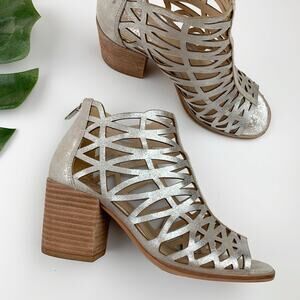 Vince Camuto Kevston Caged Sandals Silver Leather Block Heel Women's 6